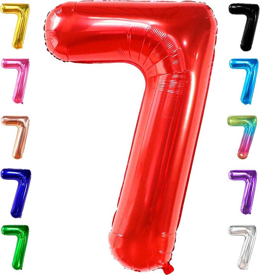 KatchOn, Giant Red Number 7 Balloon - 40 Inch | 7th Birthday Balloon for 7th Birthday Decorations | 7 Balloon number for Birthday | Seven Number | Number Balloons for Anniversary Decorations