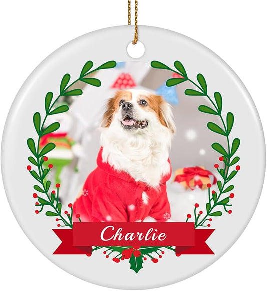Personalized Dog Photo Christmas Ornament 2025, Ceramic Custom Pet Memorial Ornament Xmas Gifts for Christmas Trees Decorations