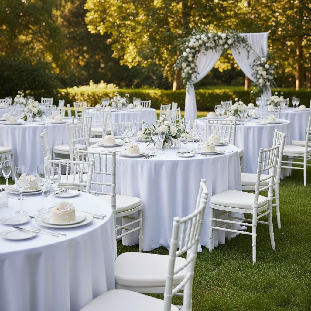 Fitable 6 Pack White Round Table Clothes - 90 Inches in Diameter - Stain Resistant and Washable Tablecloths, Polyester Fabric Table Covers for Wedding, Party, Banquet, Gathering