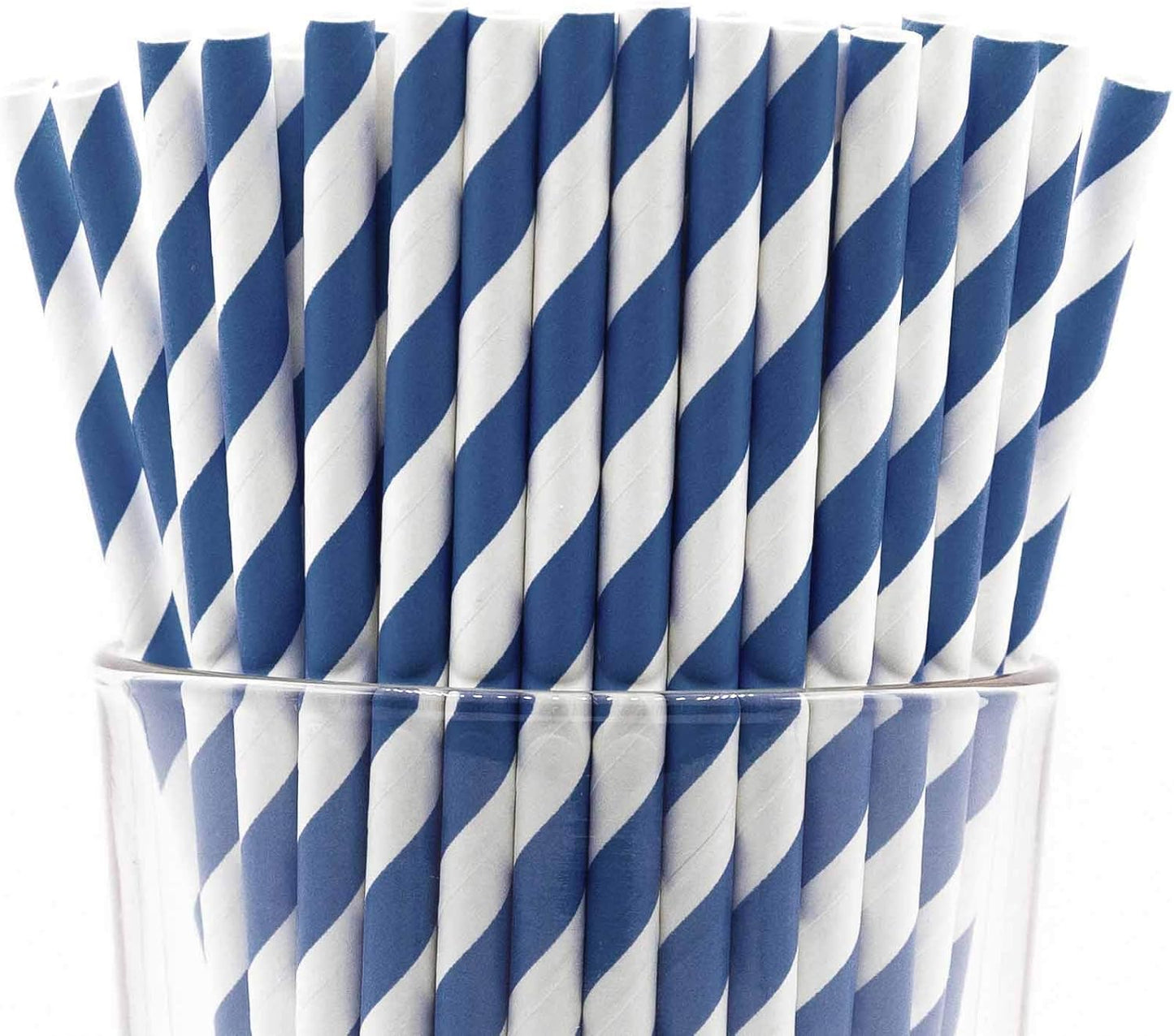Pack of 300 Navy Blue Swirls Biodegradable 4-Ply Paper Drinking Straws (Compostable, Non-toxic, BPA-free)