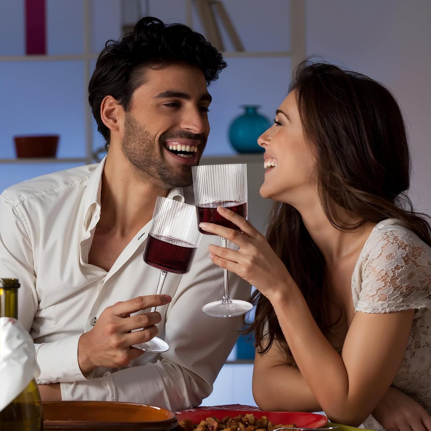 Ciaell 12 PCS Plastic Ribbed Wine Glasses - 10 OZ Plastic Square Wine Glasses with Stem - Disposable Champagne Cups for Parties & Weddings & Party