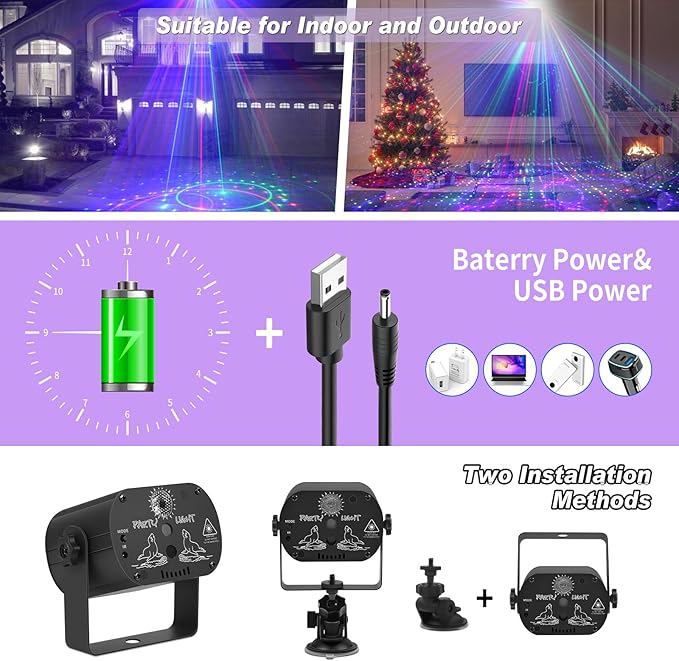 Party Lights DJ Disco Light, RGB LED Strobe Light, Battery Powered Sound Activated Projector with Remote Control for Christmas Halloween Decorations Birthday Stage Show Dance Wedding