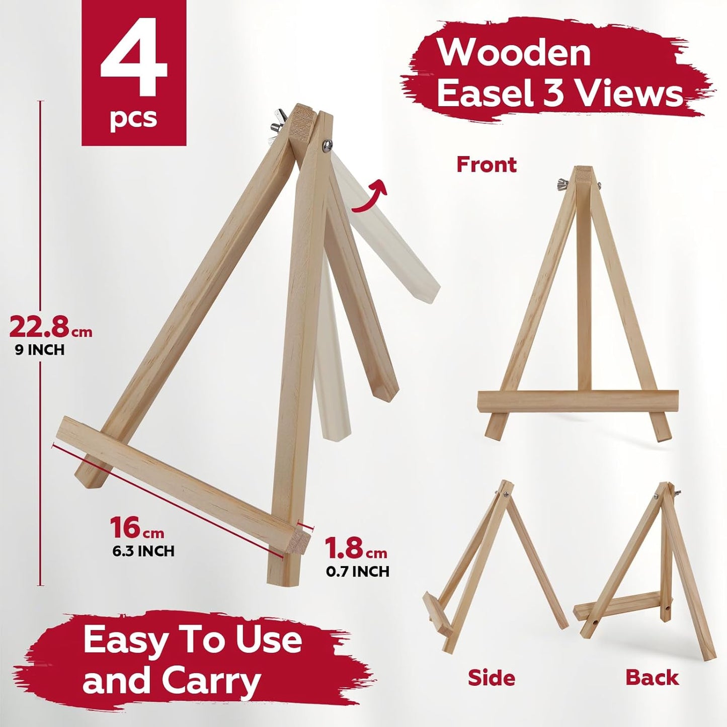 4 Pack 9 Inch Wooden Easel Stand, Portable A-Frame Tabletop Display Easel for Painting, Canvas, Signs,Photos, Art Easel for Kids, Students, Beginners（Need Assemble）