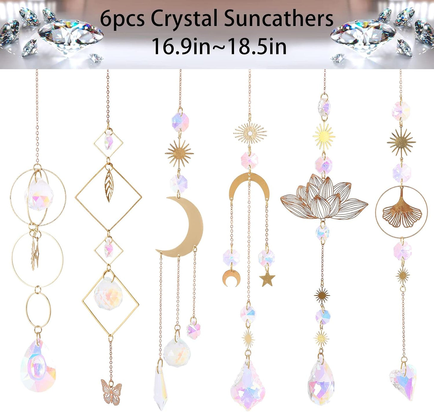 6Pieces Colorful Crystals Suncatcher Hanging for Window Crystal Ball Prism Rainbow Maker Pendants for Garden Christmas Tree Wedding Party Patio Backyard Car Home Indoor Outdoor Decoration