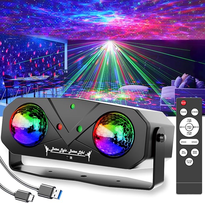 Party Disco Ball, Dj Disco Light Strobe Dance Sound Activated with Remote Control Stage Rave Karaoke Light Ocean Star Projector for Club Parties KTV Christmas Halloween Décor Birthday Glow Party