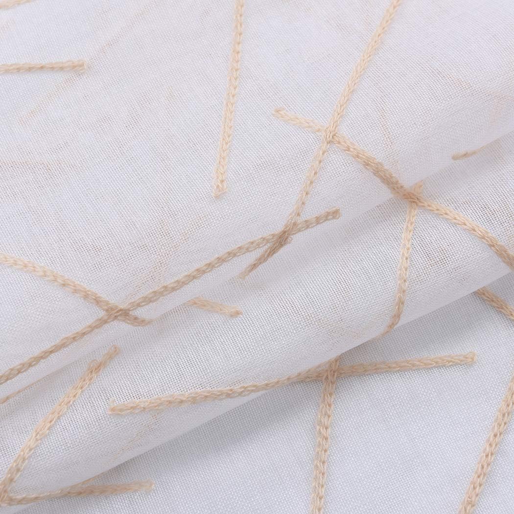 Sheer Beige Curtains 95 Inches Embroidered Branch Patterned Semi Sheer Window Treatments Rod Pocket Voile Curtain Panels for Living room, Bedroom, Yard, Patio, Villa, Parlor, Set of 2, 52"x95".