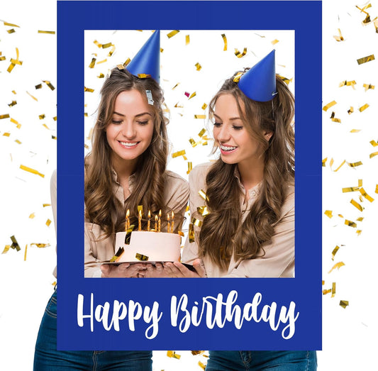 32 x 24 Inch Large Photo Booth Props Picture Frame Happy Birthday Party Frame DIY Cutouts Photo Booth Props Selfie for Party Supplies Favors(Blue White,Happy Birthday)
