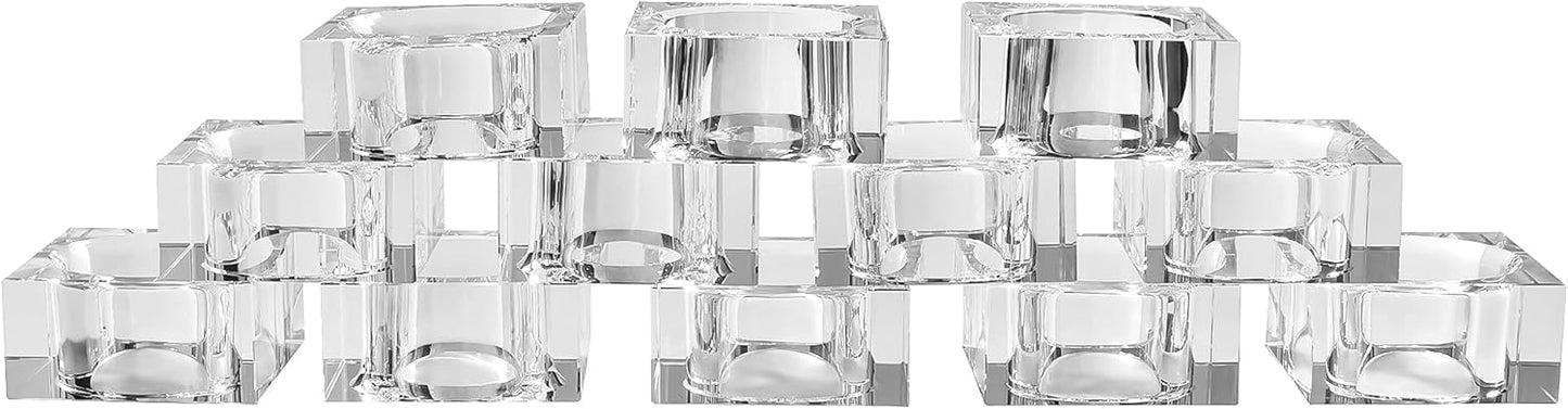 Kitcom Mini Napkin Rings Set of 12 Square-Shaped, Crystal Napkin Ring for Thanksgiving, Christmas, Family Gathering, Wedding Reception, Clear with Gift Box
