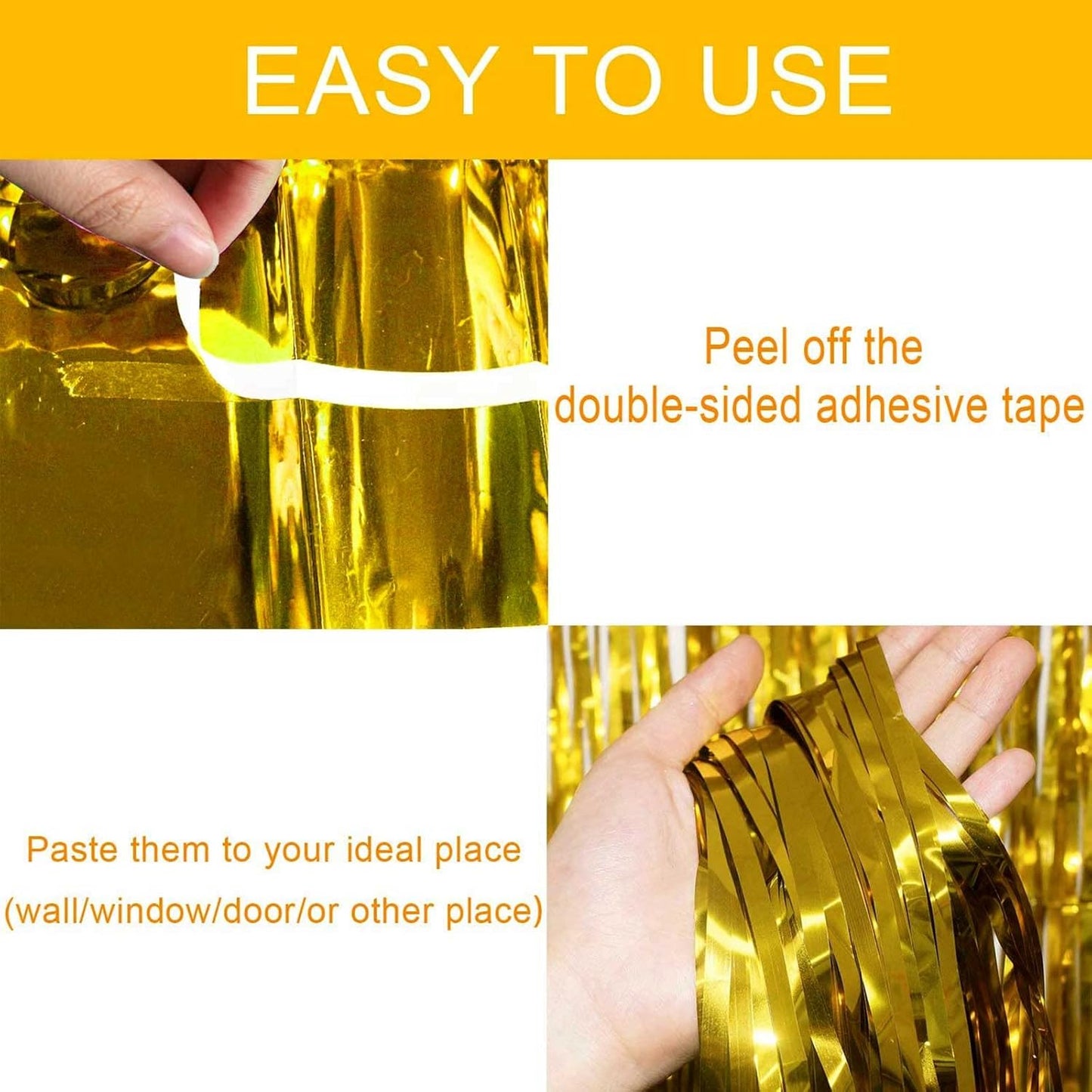 4 Pack Gold Foil Fringe Curtain Backdrop, 3.28Ft x 8.2Ft Metallic Tinsel Foil Fringe Streamer Curtains for Photo Booth Props Decor Party Supplies