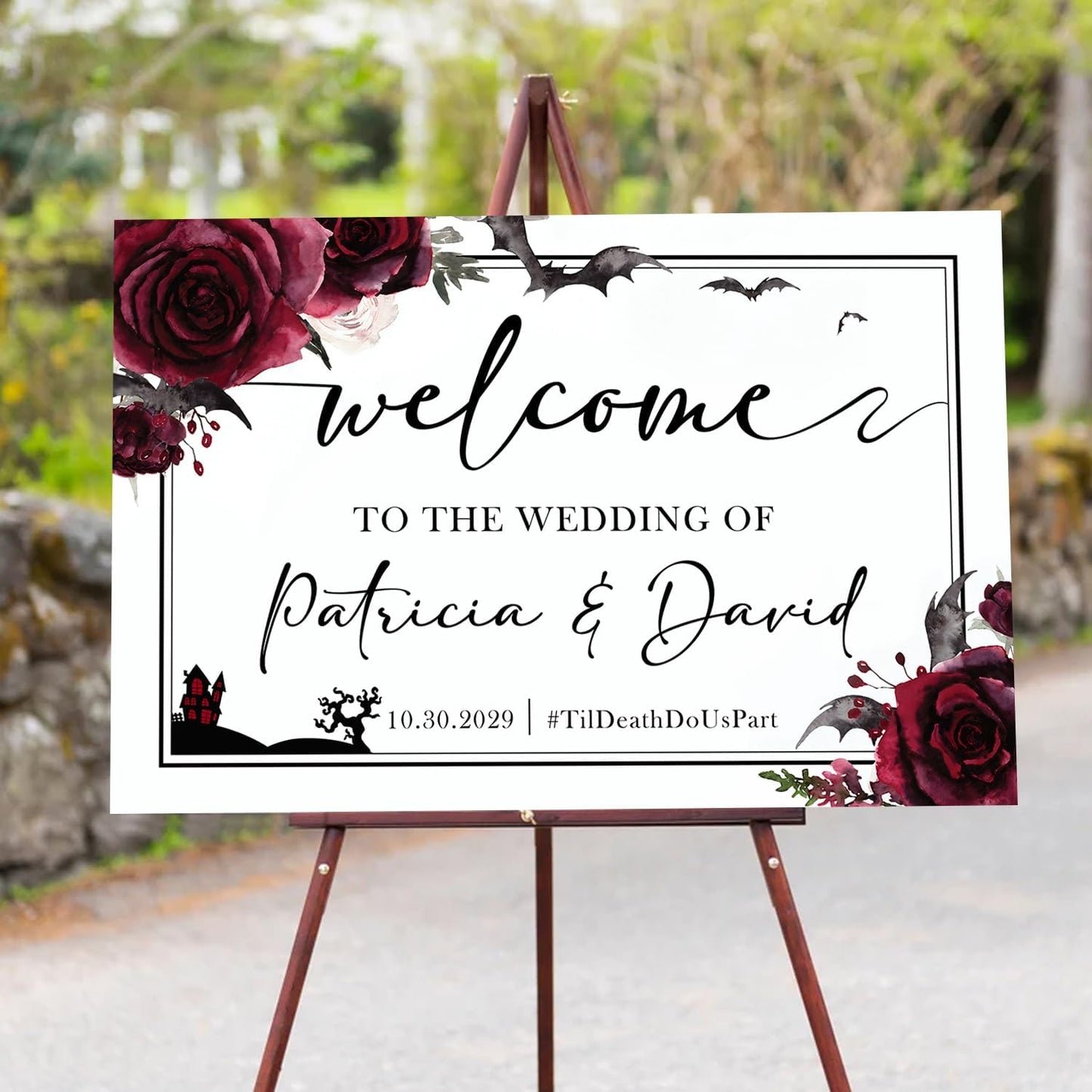 Wedding Sign Halloween Wedding, Welcome To Our Wedding Sign, Til Death Do Us Part Welcome Sign, Gothic Love Wedding Welcome, Wedding Sign, Welcome Wedding Sign With Stand