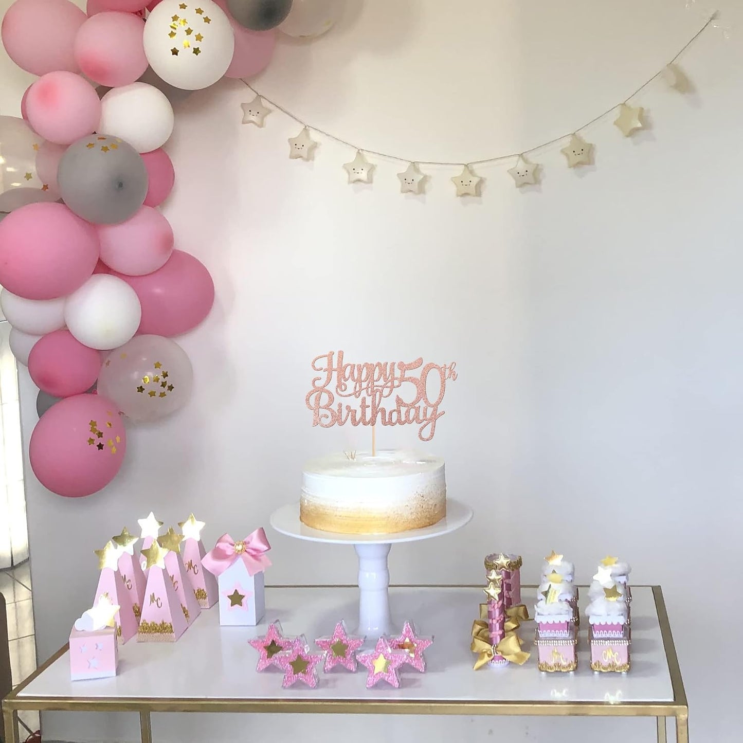 1 PCS Happy 50th Birthday Cake Topper Glitter Cheers to 50 Years Birthday Cake Pick 50 Fabulous Cake Decoration for Happy 50th Birthday Anniversary Party Decorations Supplies Rose Gold