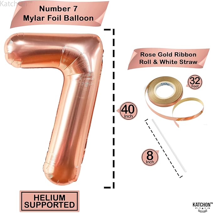 KatchOn, Giant Rose Gold Number 7 Balloon - 40 Inch | 7th Birthday Balloon for 7th Birthday Decorations | 7 Balloons for Birthday | 7 Year Old Balloons for 7 Year Decorations