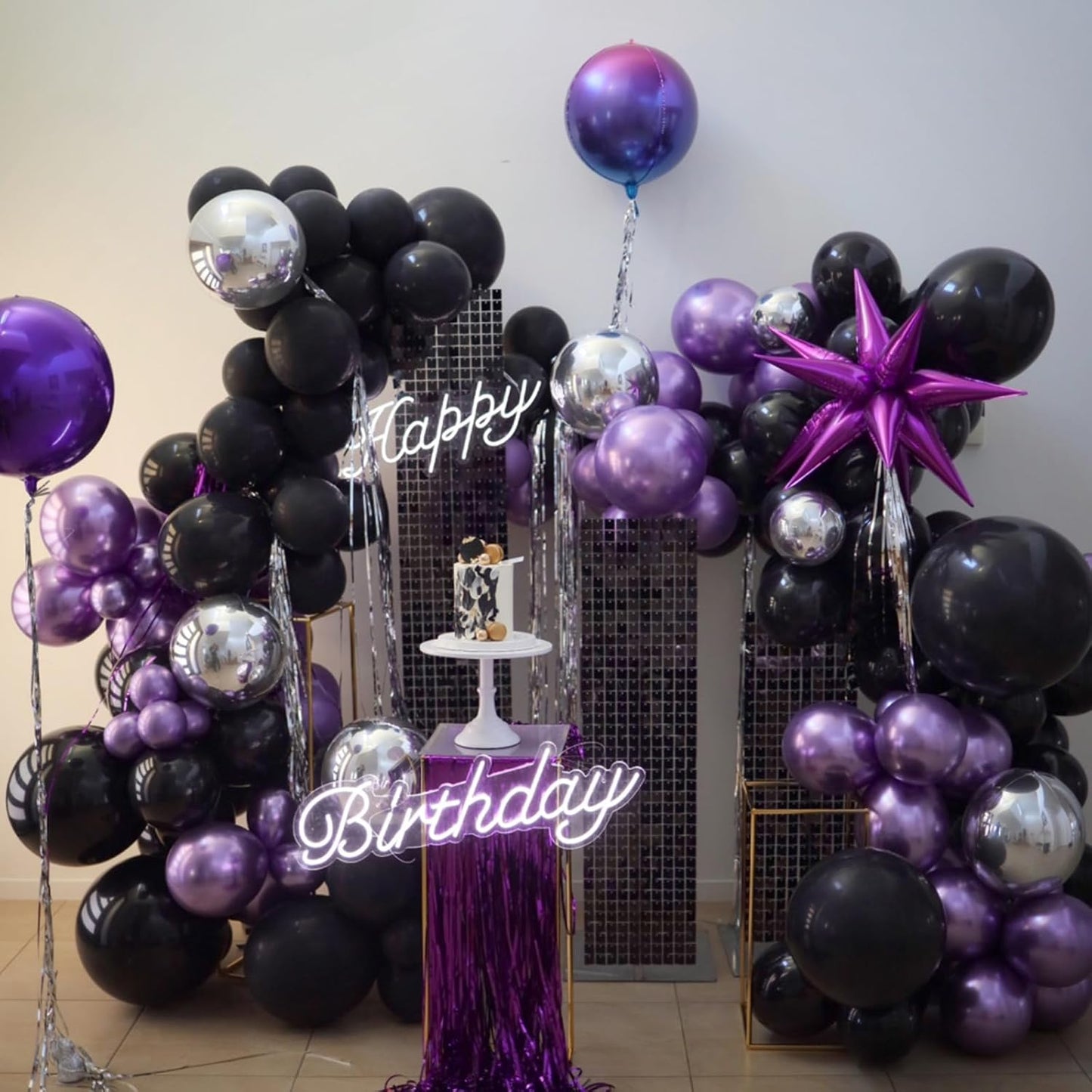 Purple and Black Balloons, 12 Inch Metallic Purple Black Party Balloons Confetti Latex Helium Balloon for Halloween Graduation Birthday Wedding Party Decorations