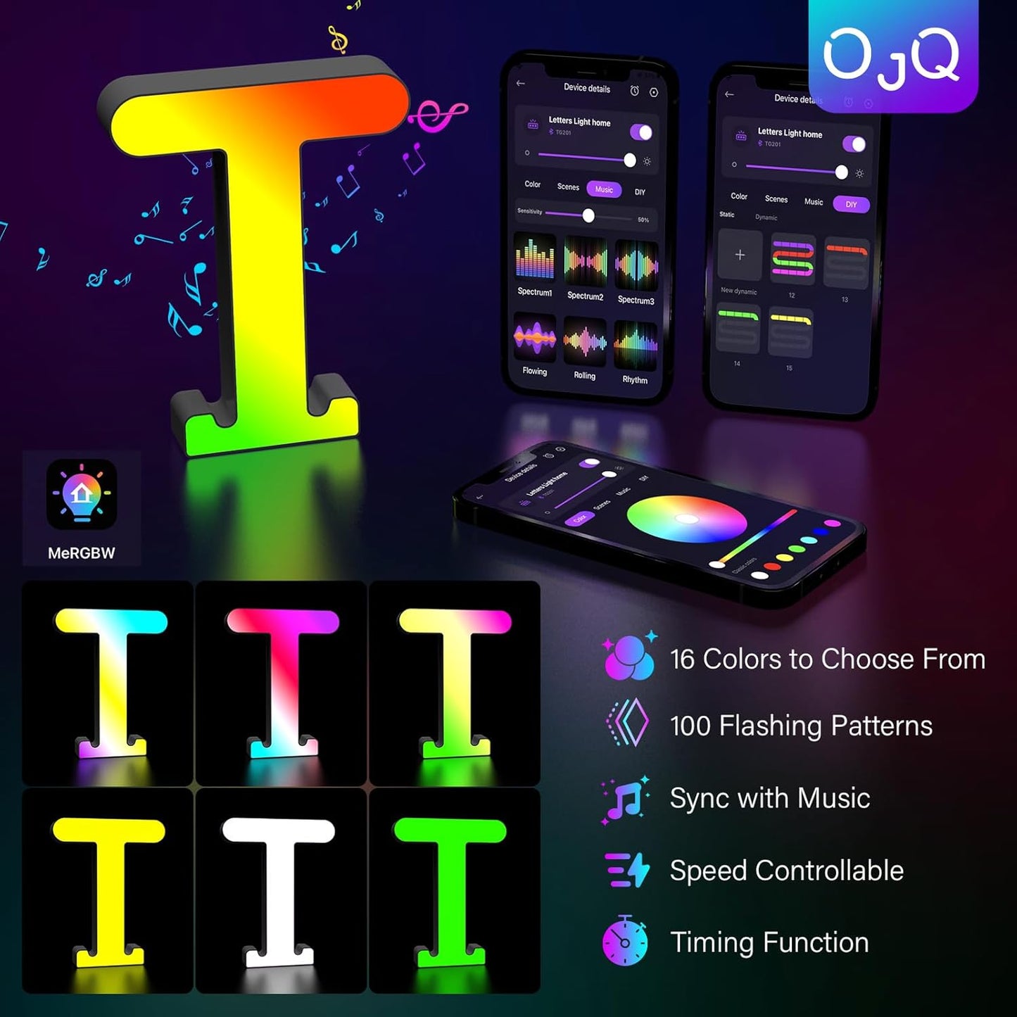 OJQ Light Up Letters LED Letter - Marquee Letters Room Decor Alphabet Letter Music Sync Color Change Colorful - Christmas Birthday Gifts for Girl - Teen Girls Gifts Party Home Wall Decor