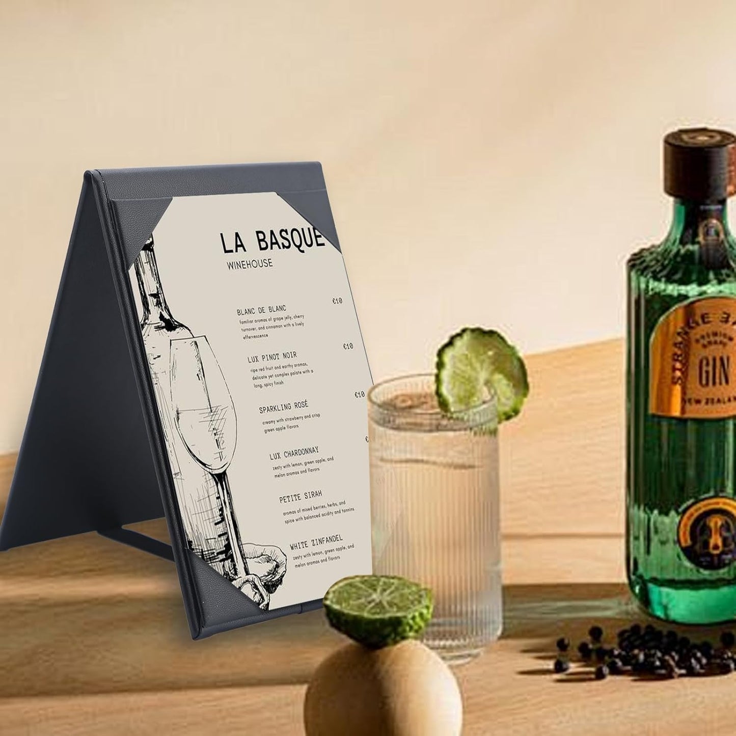 Menu Covers - Set of 10 Double-Sided Table Tent Cards for Restaurant, Dinner Party, and Bar Menus - Includes Bill Holder and Reserved Seating Signs - Easy to Clean and Foldable (10, 5"x7")