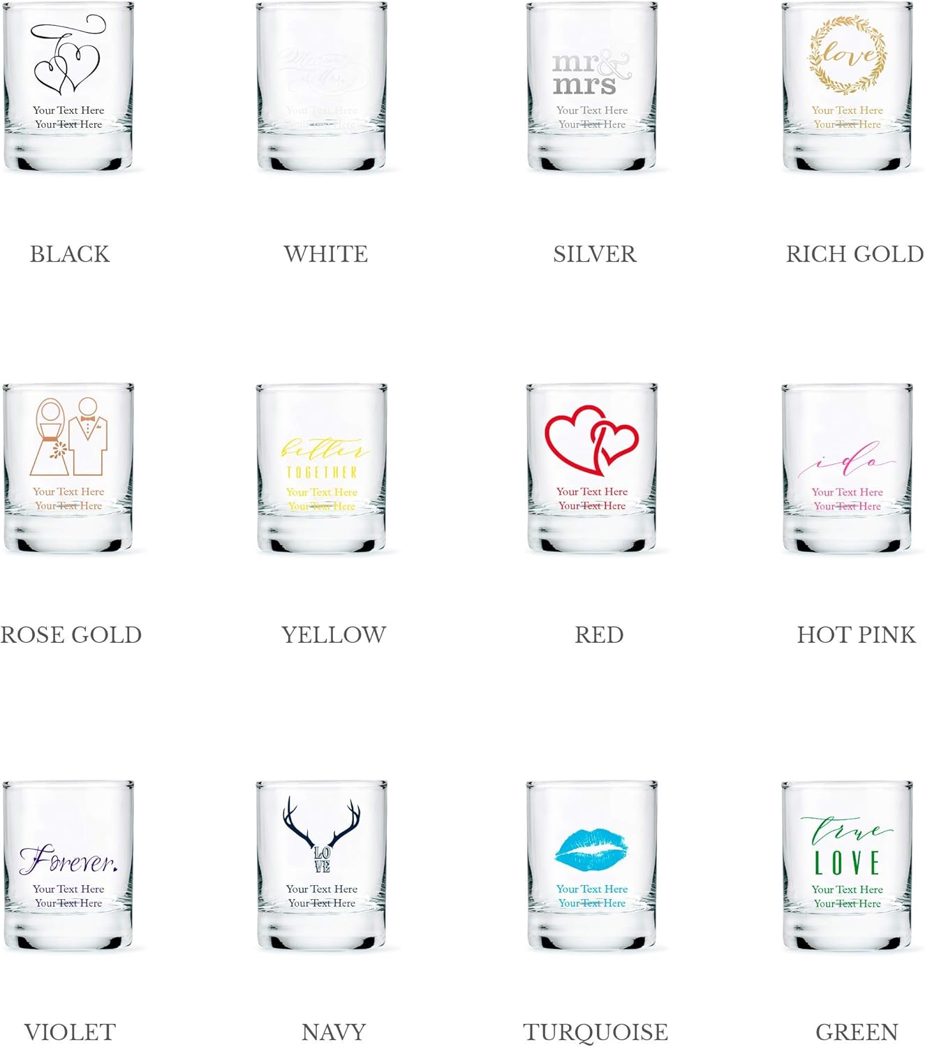 WEDDINGSTAR Personalized 2.75oz Shot Glass Customizable Full Color Print - 24 pack