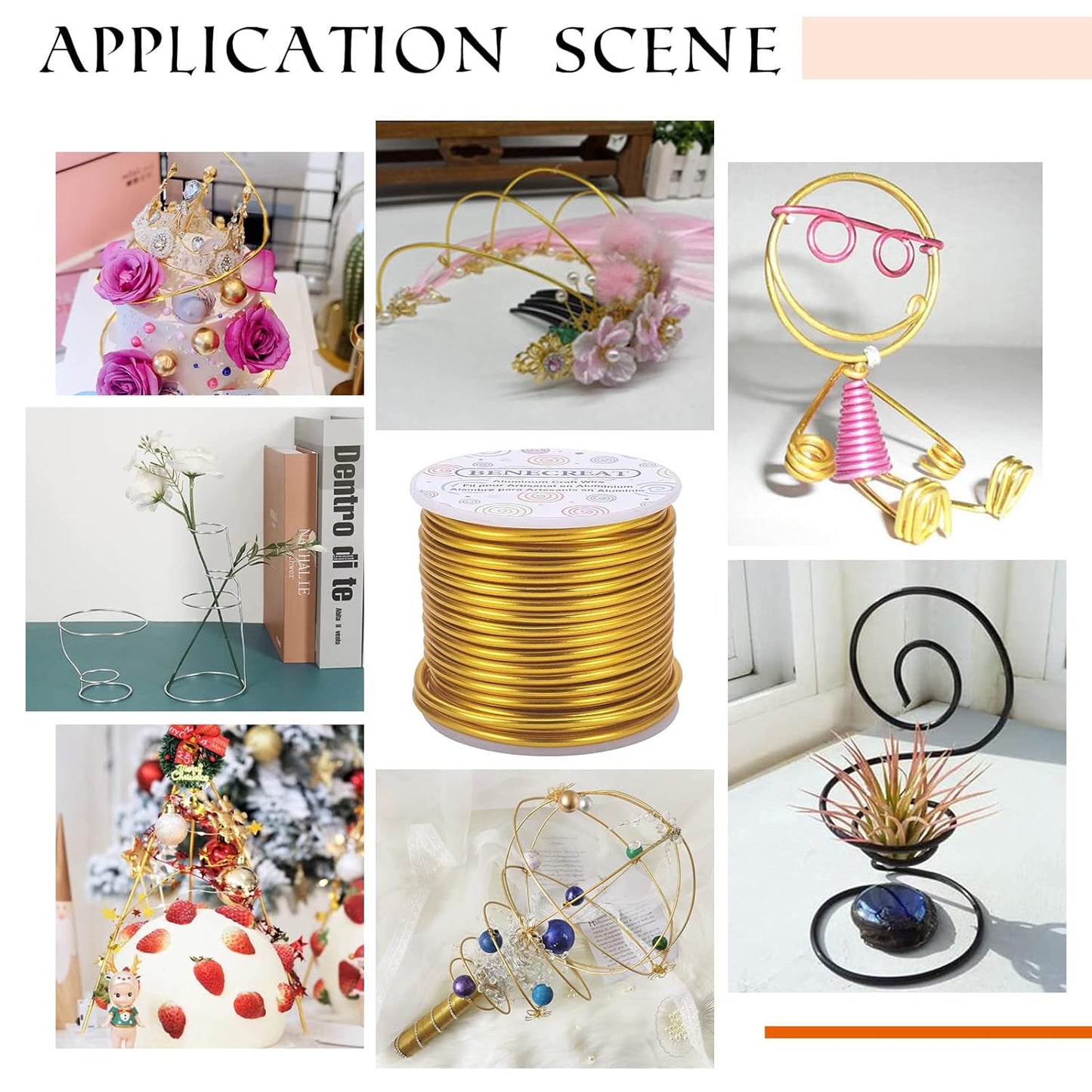 BENECREAT 9 Gauge Jewelry Craft Aluminum Wire 55 Feet Bendable Metal Sculpting Wire for Craft Floral Model Skeleton Making, Plant Gardening, Gold