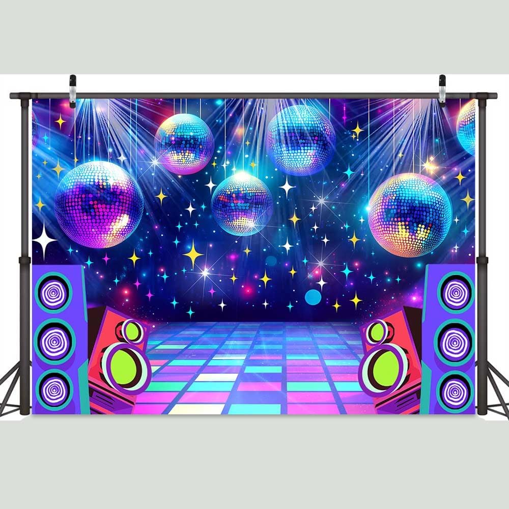 Dance Party Backdrop Retro 80s 90s Theme Stage Dance Ball Music Birthday Party Decoration DJ Photography Background 10 x 8 ft for Baby Shower Picture Photo Shoot Polyester Fabric,Multi1