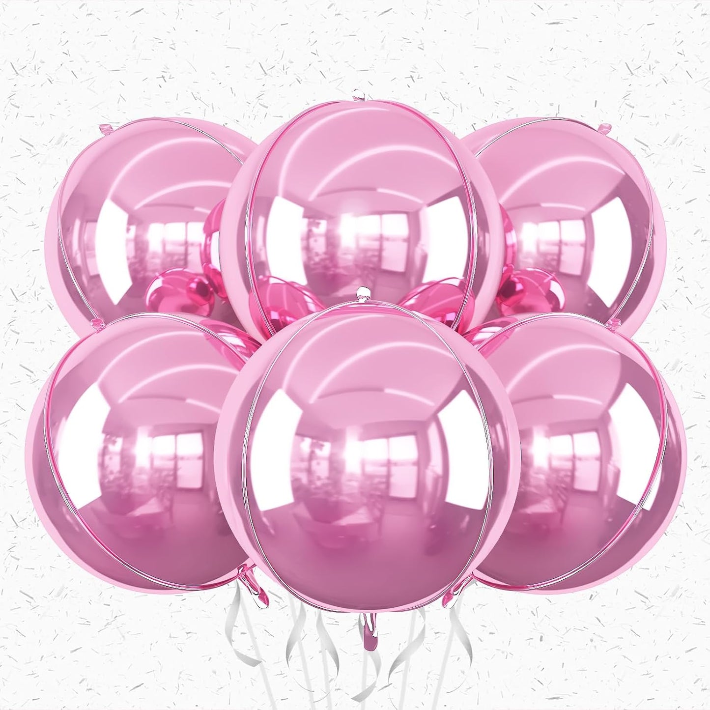 6Pcs Pink Round Foil Balloons,Giant 4D Round Ball Balloons,22 Inch Metallic Pink Balloon for Birthday Wedding Graduation Prom Party Decorations