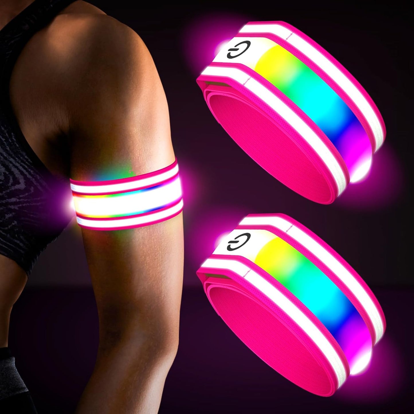 LED Armband for Running(2 Pack),Light Up Arm Bands for Night Walking Running,Rechargeable Lights for Runners,High Visibility Reflective Running Gear Adjustable Light Up Wristbands