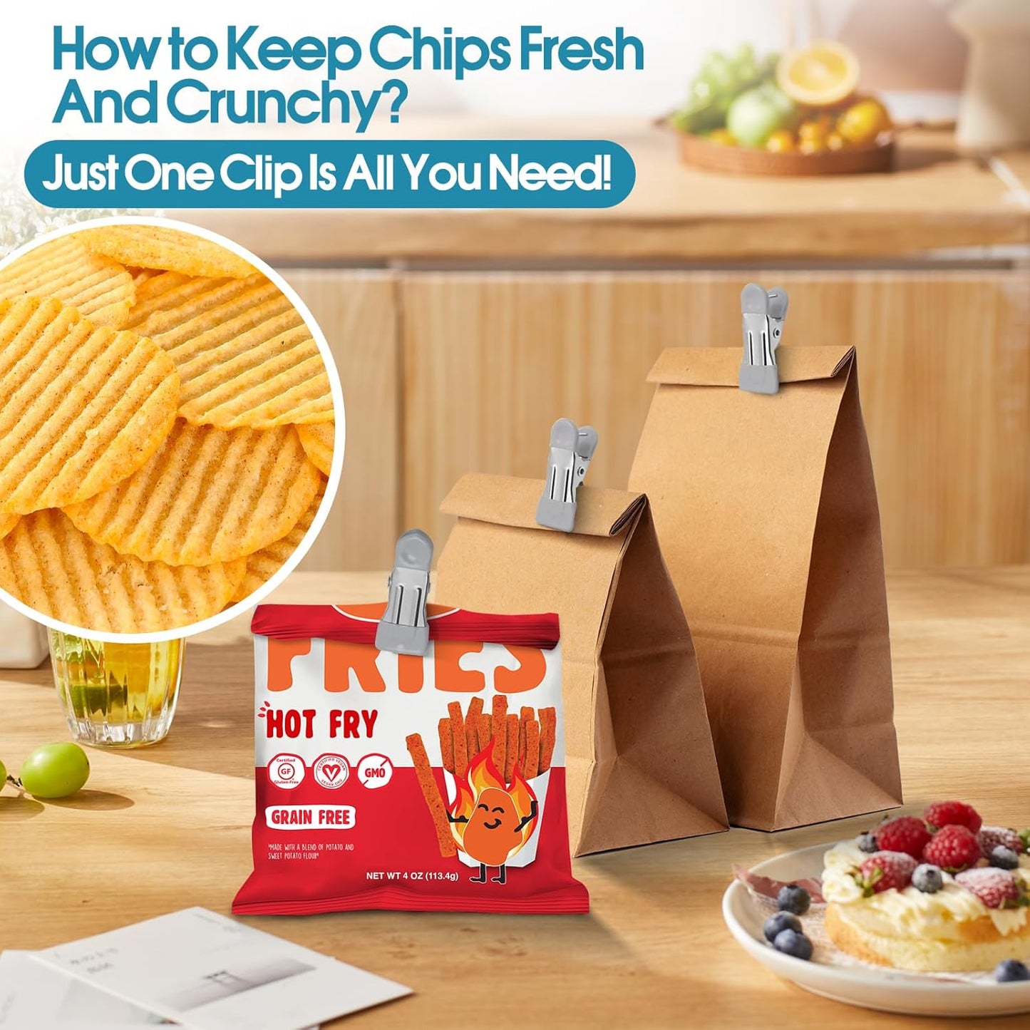 Clothes Pins Heavy Duty 30 Pack - 2.17 Inch Metal Chip Clips, Clothespins for Photo Drying Clothesline Laundry Sock, Bag Clips for Food Kitchen Stainless Steel with Rubber, Gray