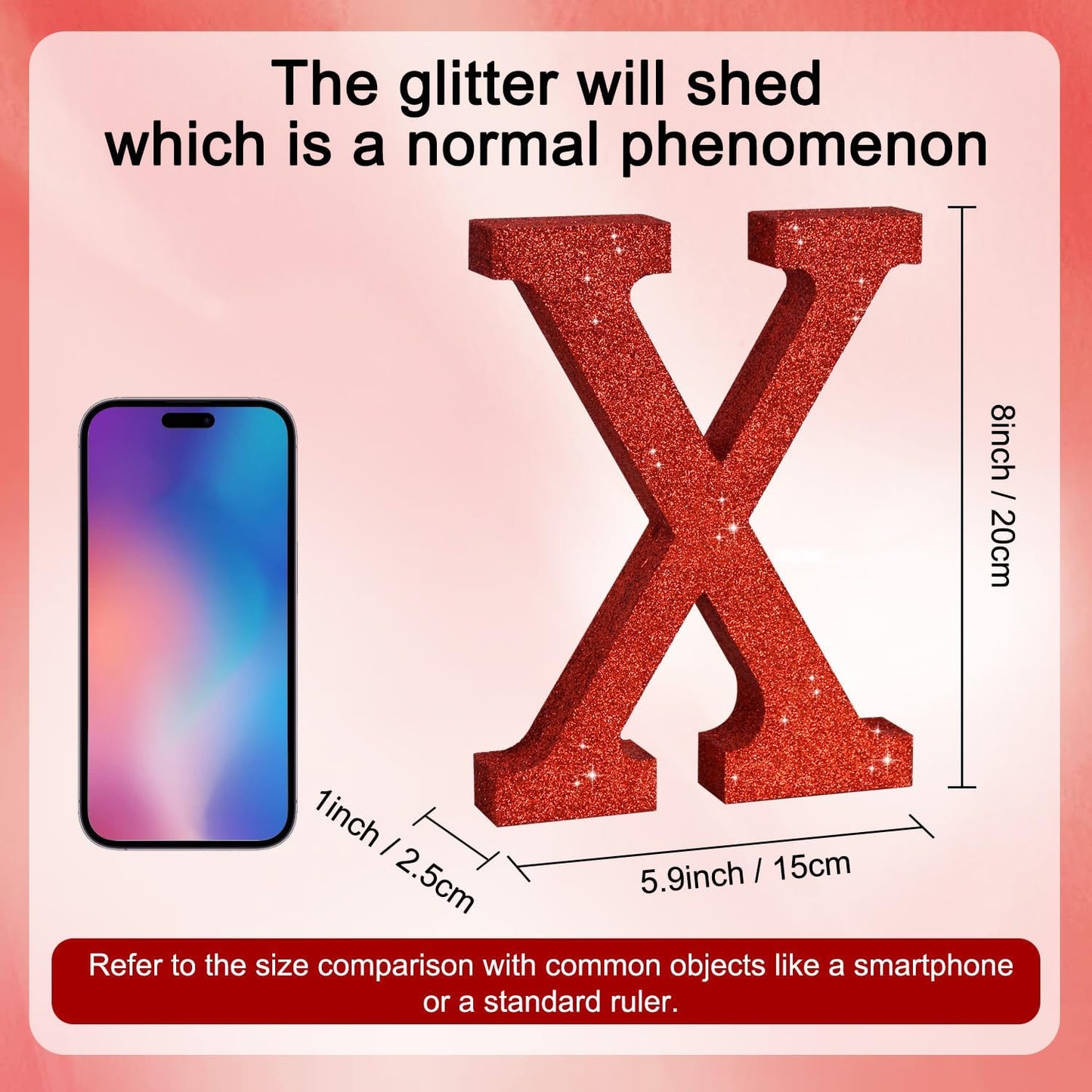 TONIFUL 8 Inch Red Glitter Letter X Table Centerpiece A-Z Red Birthday Party Decorations,Red Alphabet X for Birthday,Chrismas,Graduation,Bridal Shower,Wedding,Anniversary Party Supplies