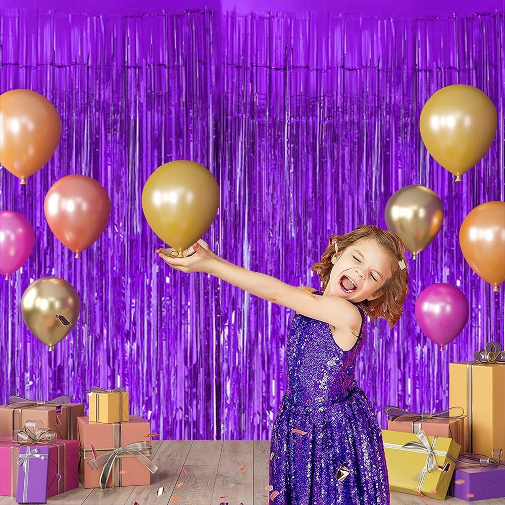 BEISHIDA 4 Pcs Purple Door Streamers Tinsel Curtain Party Streamers Backdrop Fringe Foil Wall Background for Birthday Halloween Wedding Party Decoration(3.28 ft x 6.56 ft)