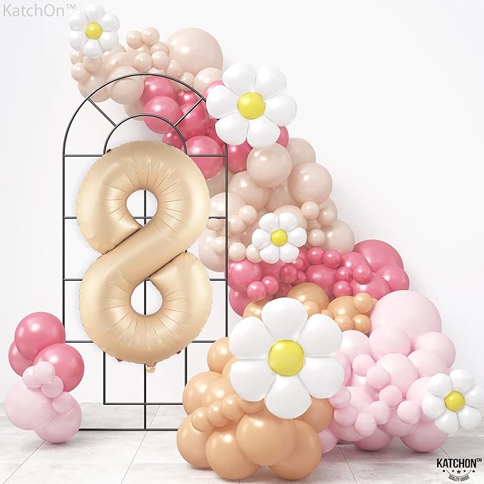 KatchOn, Huge Caramel Number 8 Balloon - 40 Inch | Number 8 Balloons for Retro Party Decor | Eight Balloon Number | Neutral Party Decorations | Big 8 Balloon Number, 8th Birthday Decorations for Girls