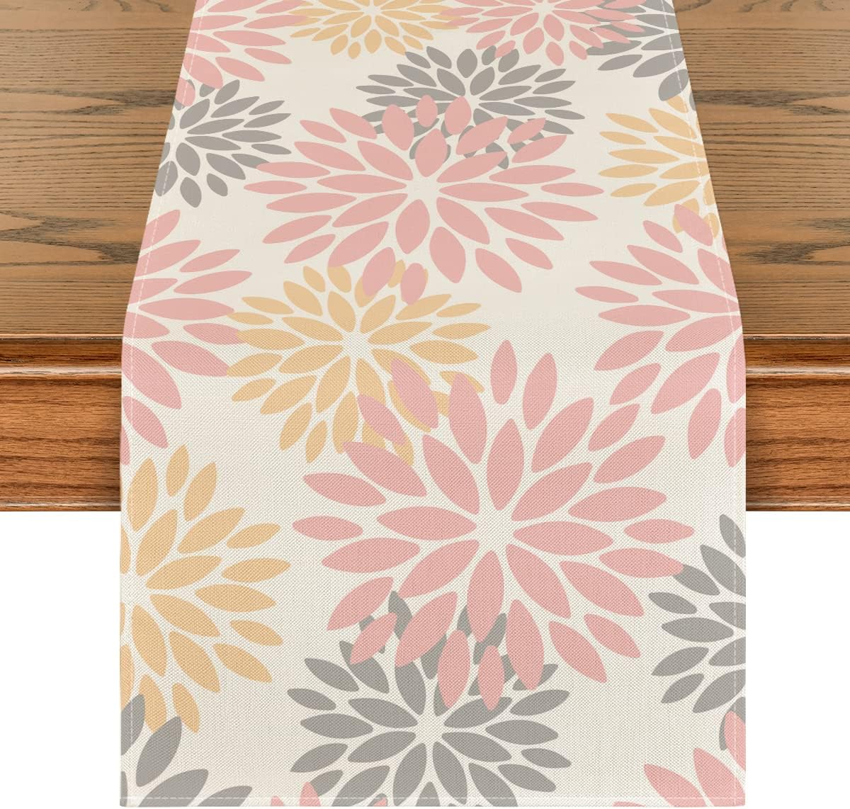 Artoid Mode Pink Dahlia Floral Pinnata Summer Table Runner, Spring Kitchen Dining Table Decoration for Home Party Decor 13x90 Inch