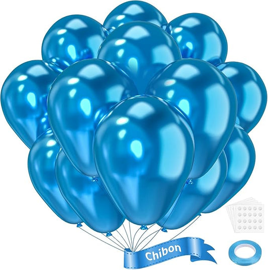 Metallic Chrome Blue Latex Balloons, 100pcs 12inches Round Helium Metallic ChromeBlue Balloons for Birthday Baby Shower Wedding Birthday Party Decorations