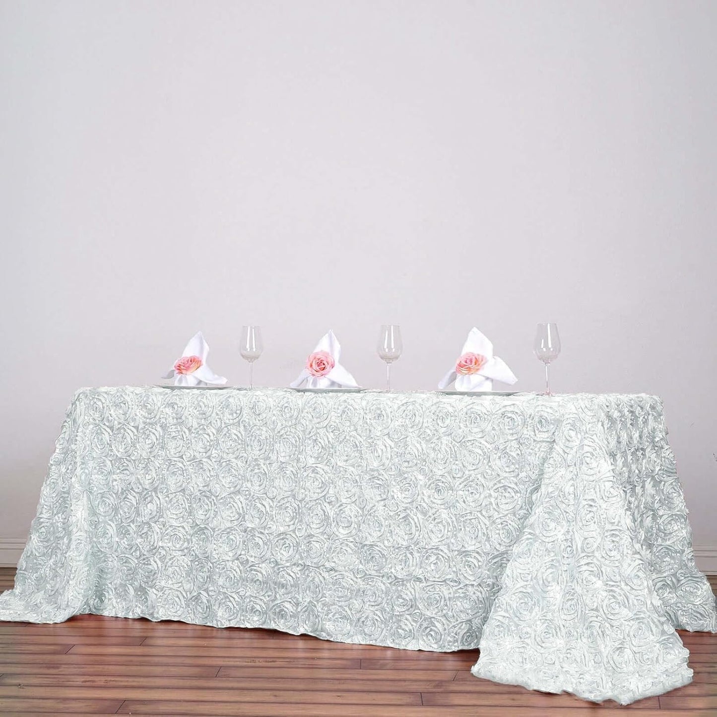 Efavormart 90"x132" Wholesale Rectangle Table Cover White Grandiose Rosette 3D Satin Tablecloth for Wedding Party Event Decoration