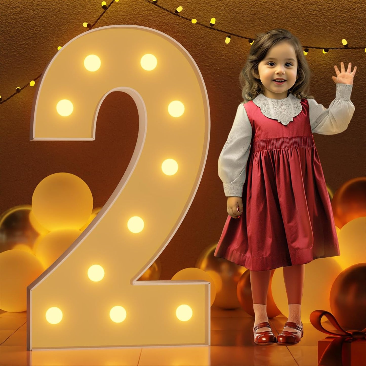 Marquee Numbers 4 Feet Tall Large Light Up Numbers 2nd 12th 21st Two Fast Birthday Decorations Girl Boy Big Yellow Light Outdoor Anniversary Decorations Balloon Arch Kit Party Backdrop 2