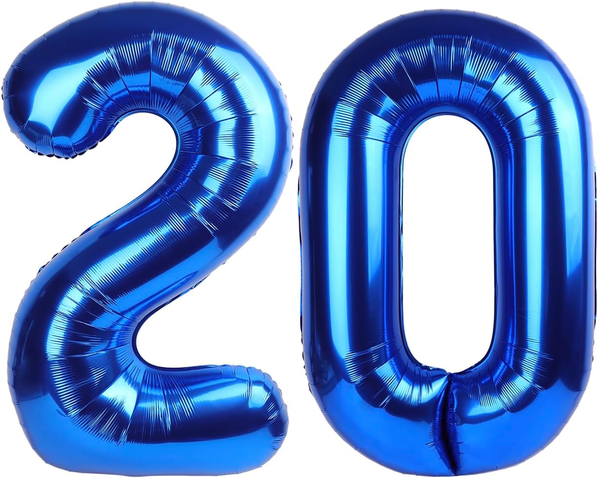 Navy Blue Jumbo Number 20 Balloon 40 Inch, Boy Girl 20 Birthday Supplies, Foil Helium 20 Birthday Giant Balloon, Mylar Blue Number Balloons Anniversary Decorations