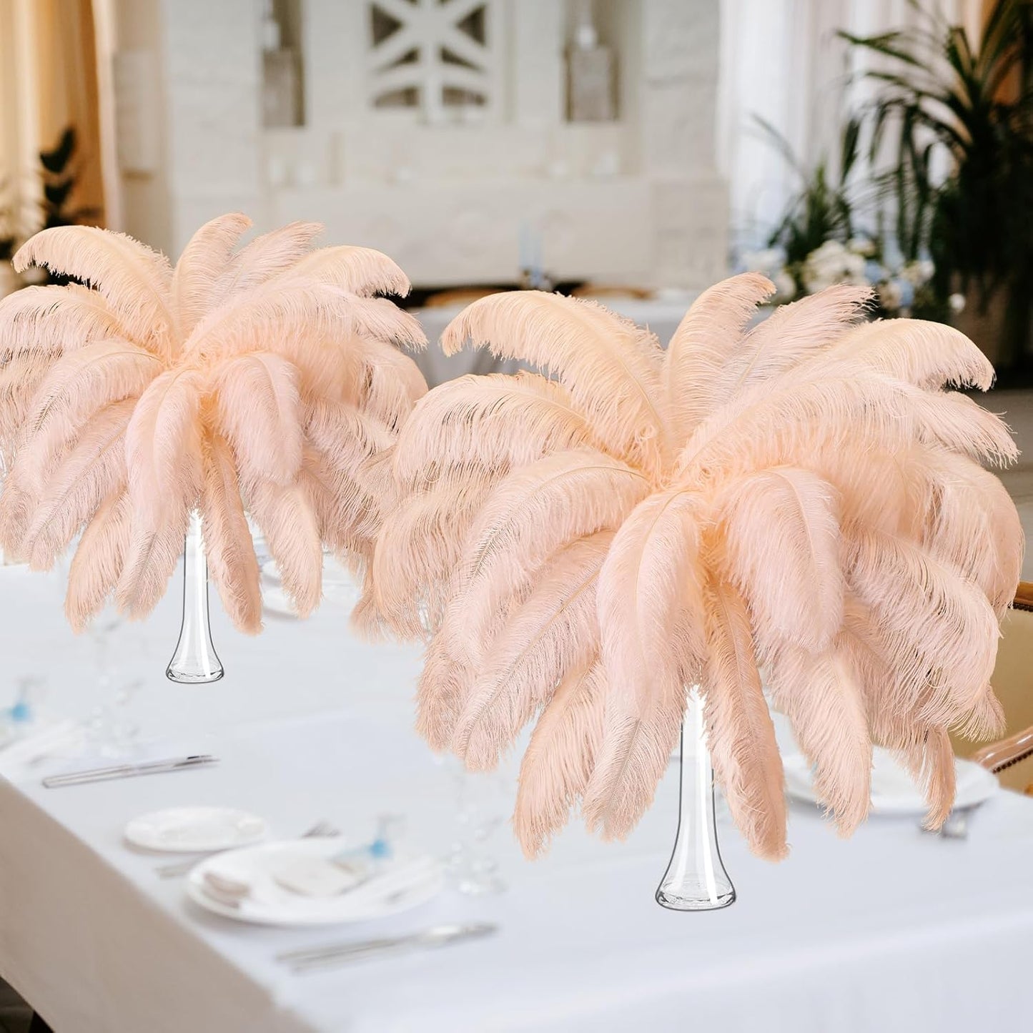 Maitys 90 Pcs Large Natural Ostrich Feathers Bulk 14-16 Inch (35-40cm) 12-14 Inch (30-35cm) 10-12 Inch (25-30cm) Ostrich Feathers Plumes for Centerpieces Wedding(Champagne)
