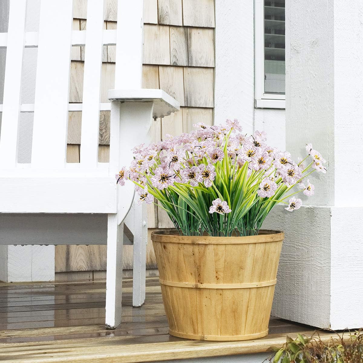 30 Bundles Artificial Flowers Outdoor UV Resistant Fake Flowers No Fade Faux Plastic Plants Garden Porch Window Box Decorating(White)