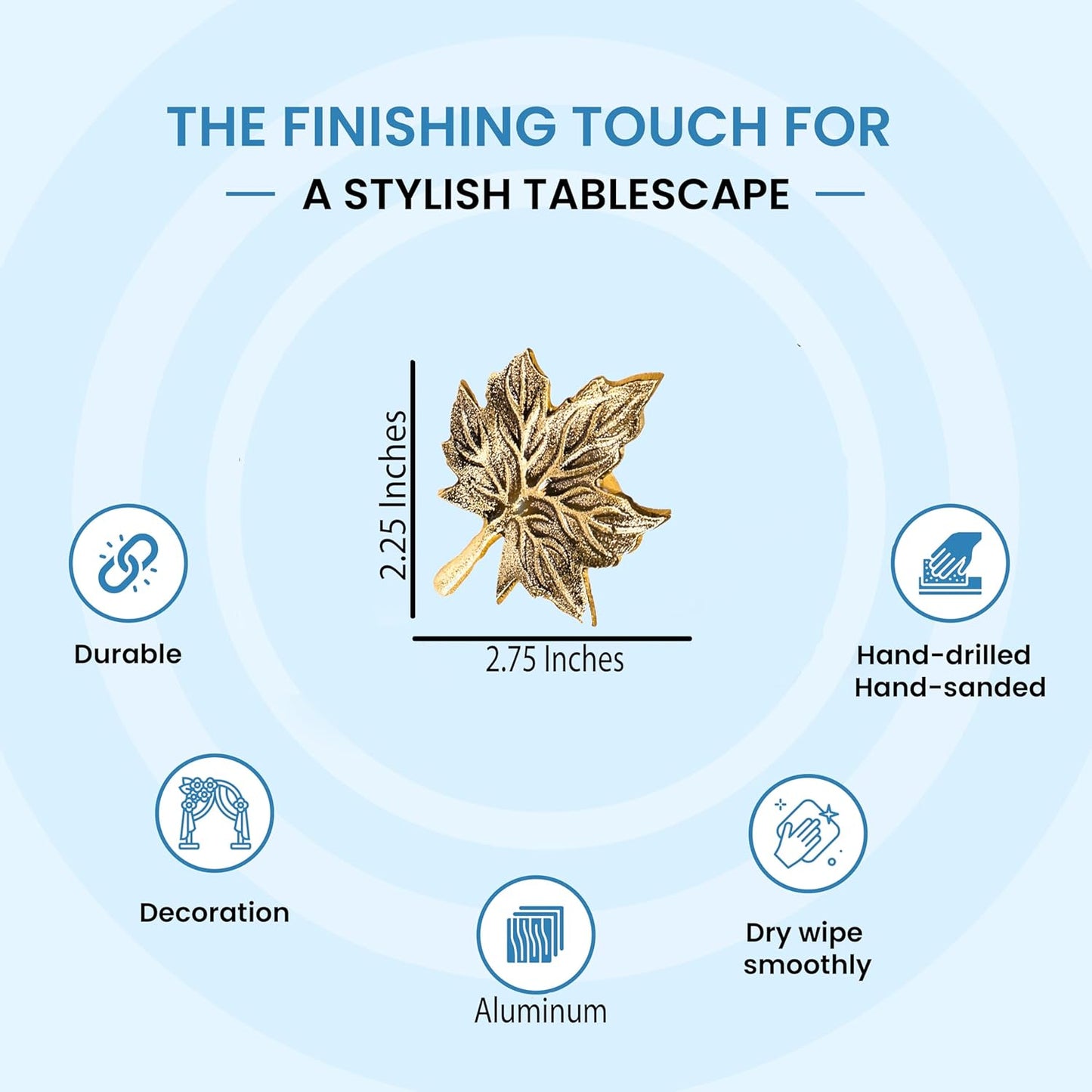 6-Piece Metal Napkin Rings - Antique Gold Harvest Leaf Napkin Rings - Decorative Table Accents for Holiday Party, Dinner, Family Gatherings, Table Décor Weddings & Everyday Use - ALPHA Living HOME