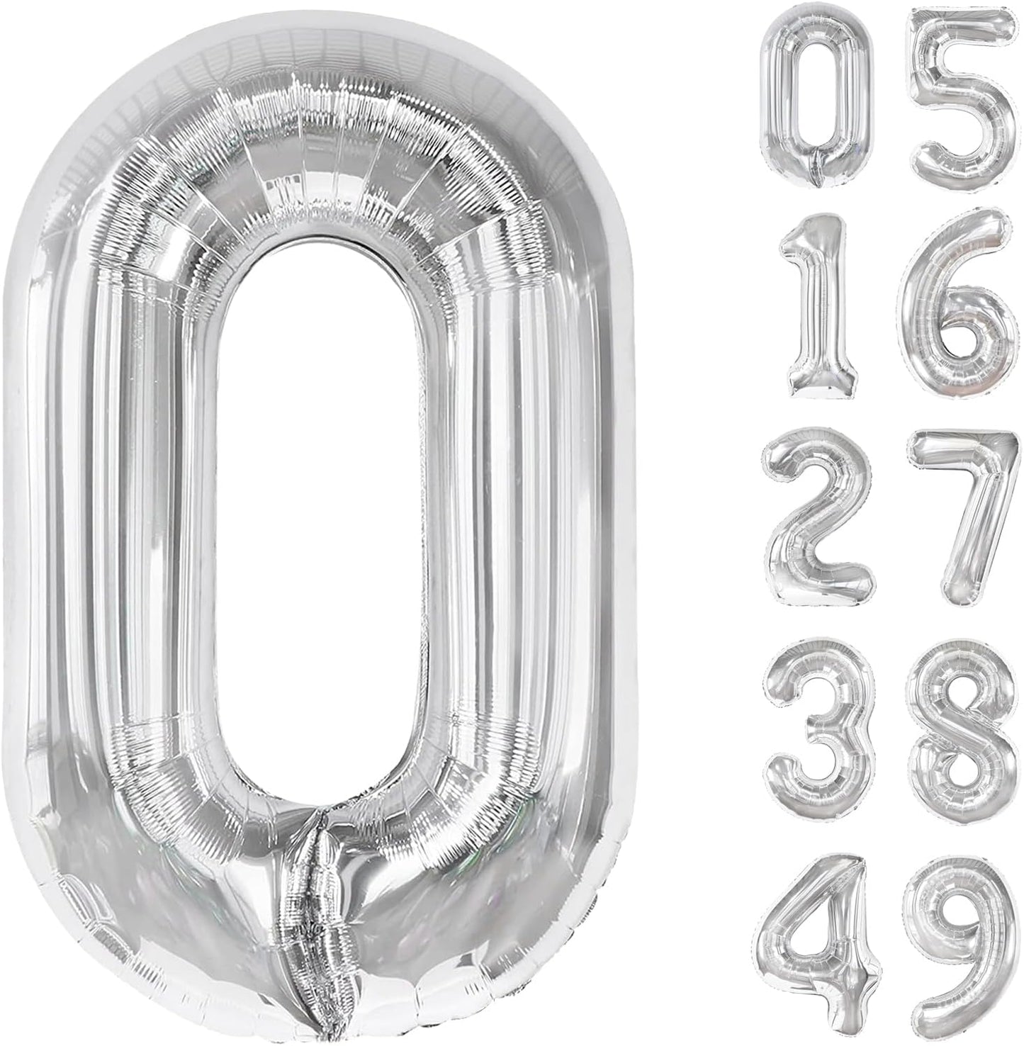 Silver Helium Number Balloon 40 Inch, Giant Foil Silver Number 0 Birthday Balloons, Large Numbers 10 20 30 40 50 60 70 80 90 100 2025, Party Celebration Supplies Decorations