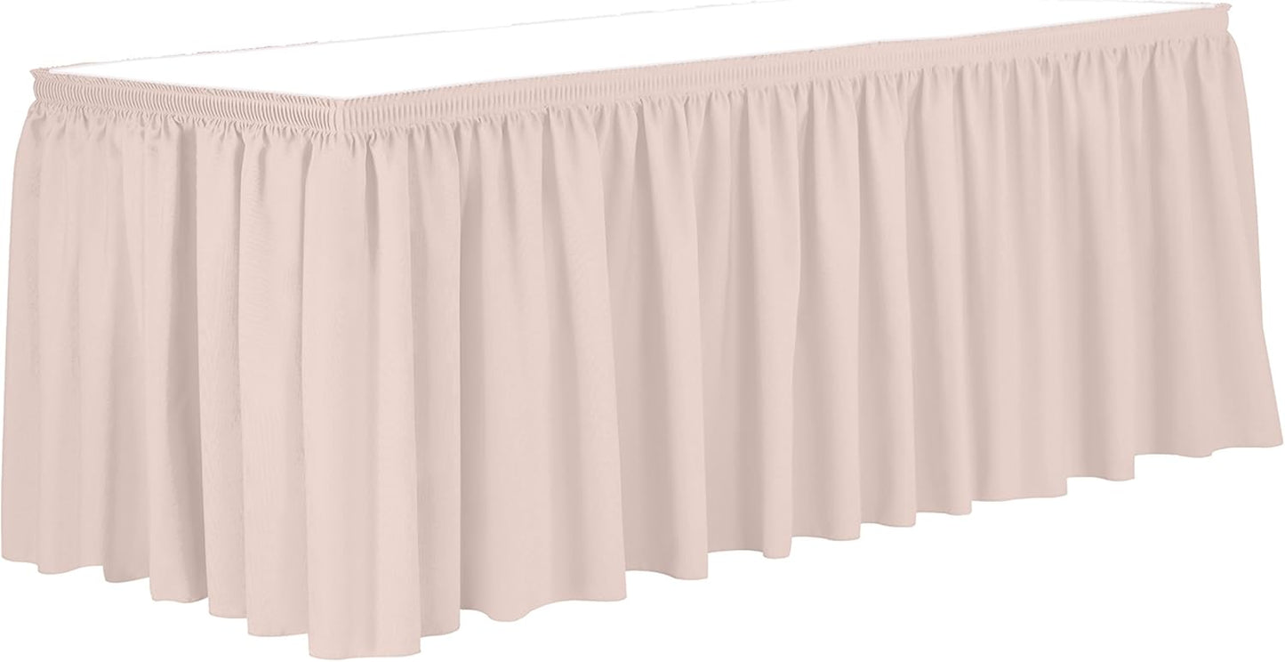 Ultimate Textile Pleat Polyester Fabric Table Skirt - Machine Washable Flame Resistant with Clips for Events, Weddings & Trade Shows, Cut & Sewn in Paterson, NJ - Ice Peach, 14' Shirred Pleat