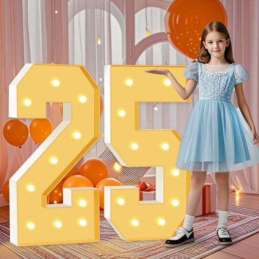 4FT Marquee Numbers 25, Large Light Up Numbers 25th Birthday Decorations for Girls Boys, Cardboard Number for Women Men Anniversary Party Decor Backdrop, DIY Foam Board Mosaic Number Sign