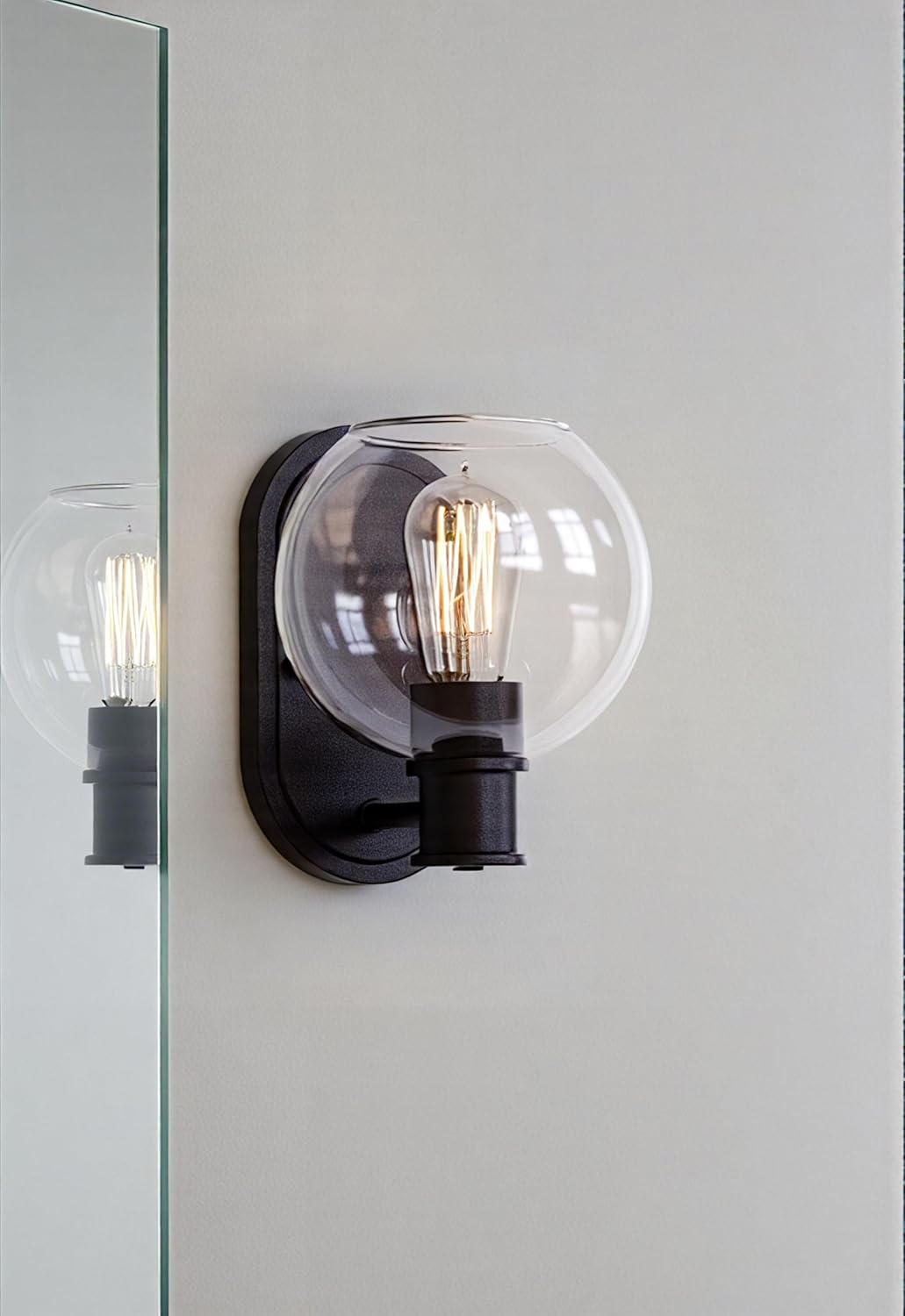 Dan Modern Farmhouse 1-Light Wall Sconces Light with Clear Glass Globe Shade in Dark Bronze Finish for Hallway, Entryway, Bathroom, Garage, Kitchen, Living Room