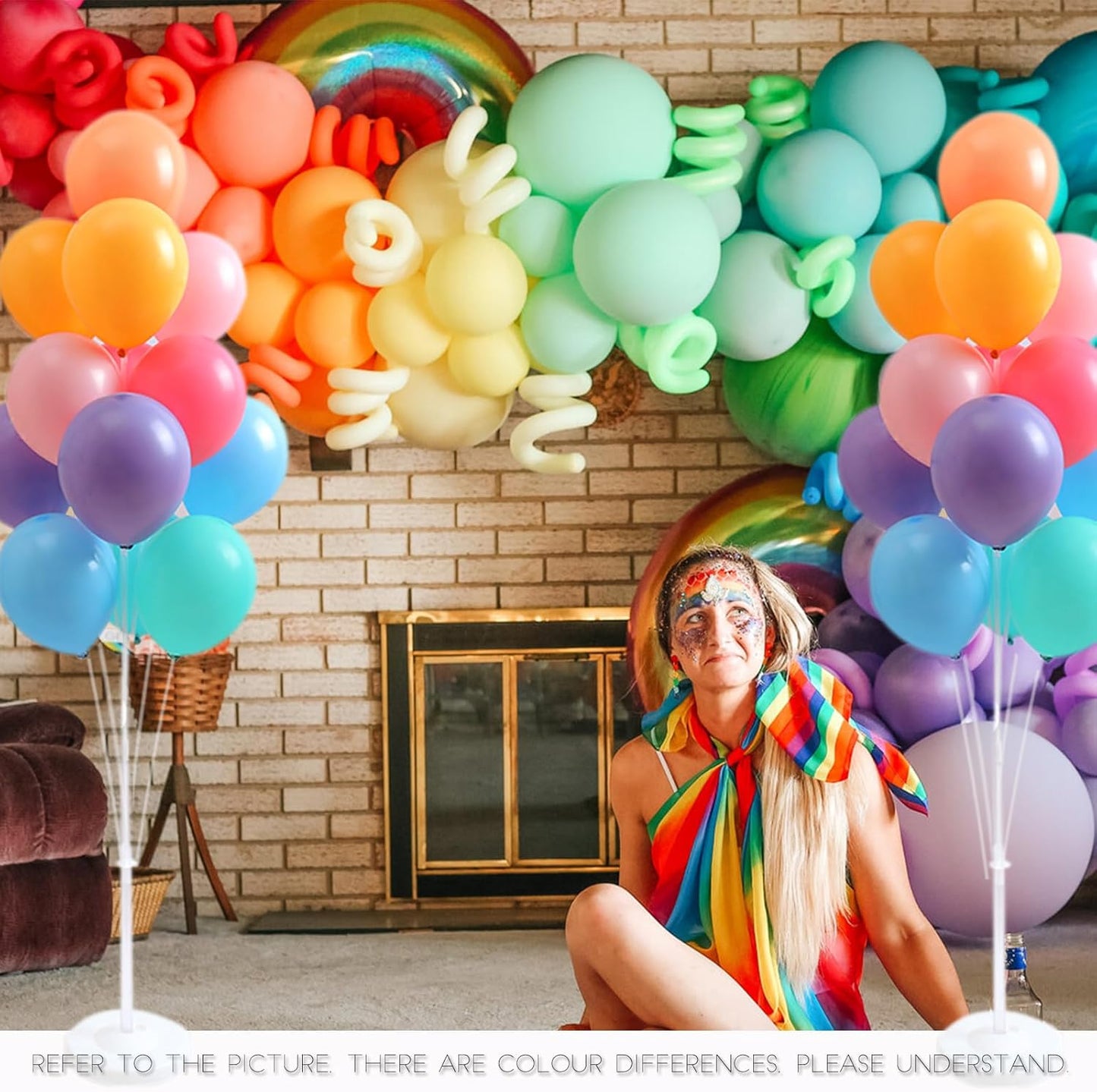 Balloon Column Stand Kit,2 Sets of Assorted Rainbow Balloon Tower Pillar with Reusable Design for Grirls Party,Birthday, Wedding, Baby Shower, Graduation Valentine's Day Decoration