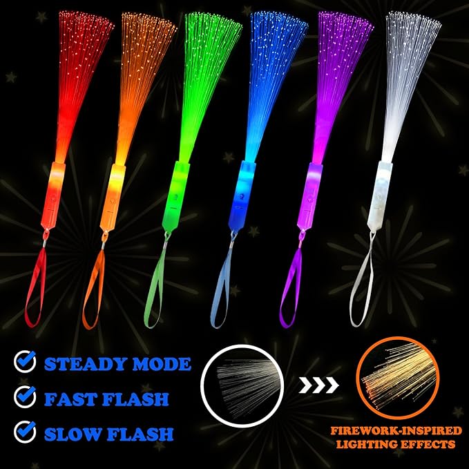 6 Pack Glow Sticks Toys Party Favors Supplies for Kids, Light Up Fiber Optic Wand Sparklers Fireworks Sticks for Toddlers, Neon Accessories Decorations for Mardi Gras,Carnival,Wedding,Birthday,Camping