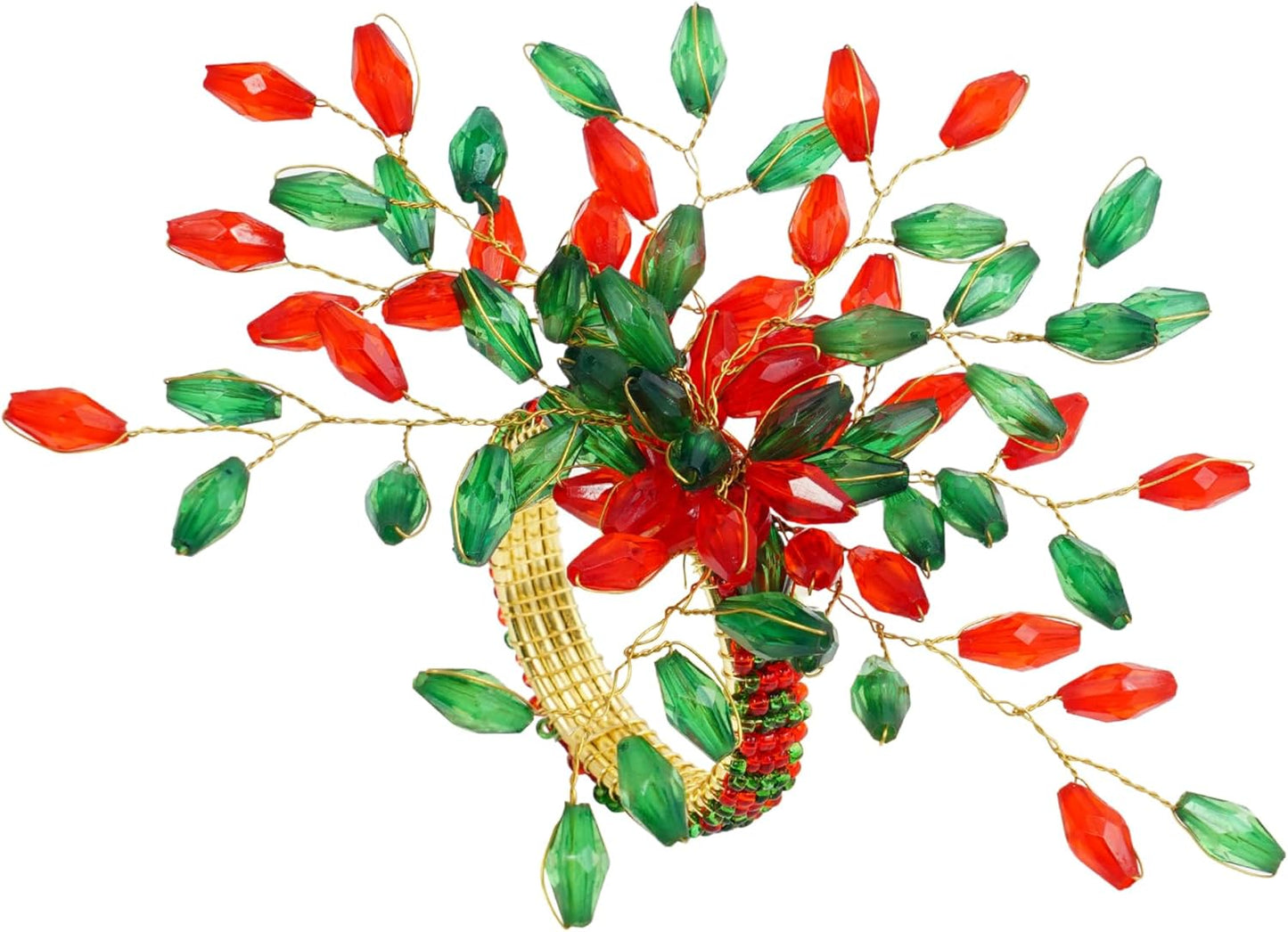 Handcrafted Beaded Napkin Rings Set of 6 – Red & Green Crystal Flower Design, Elegant Table Décor for Christmas, Weddings & Dinner Parties