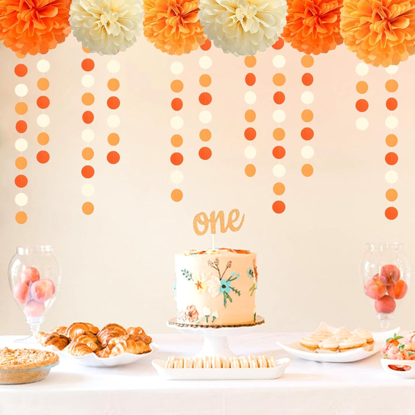 Orange Beige Fall Baby-Shower Party-Decorations - 23pcs Autumn Harvest Thanksgiving Tissue Pom Poms Streamers, Boho Birthday Bridal Wedding Engagement Bachelorette Tassel Garland Banner Decor Ouruola
