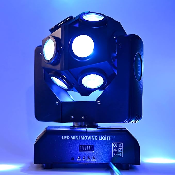 Moving Head Stage Light RGBW 12LED Lights Rotating Beam Stage Uplighting Lights for Events Sound Activated DMX512 Light for DJ KTV Disco Party Wedding Concert Christmas Festival