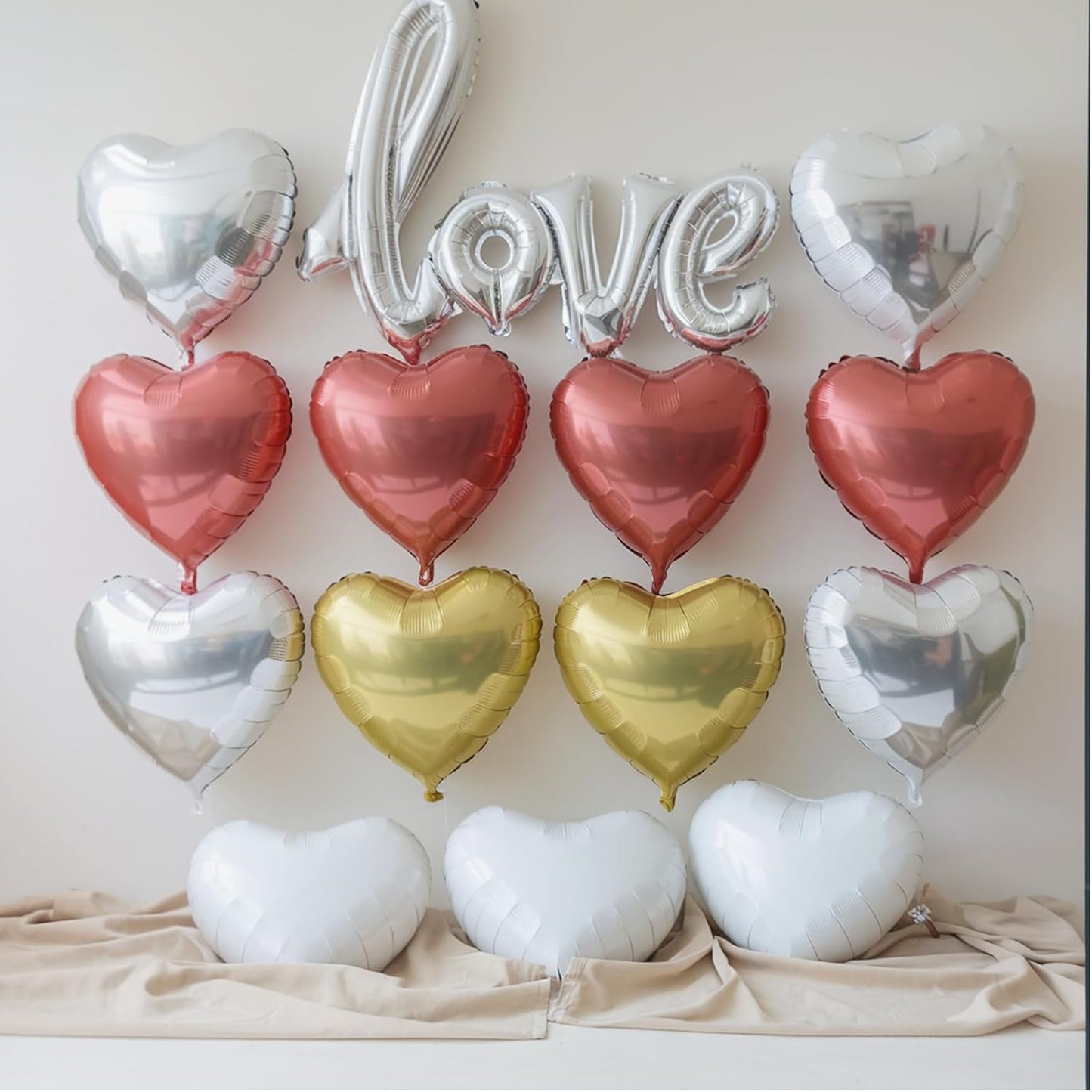 Red Gold Heart Balloons, 18 Inch Red White Champagne Gold Heart Shape Balloon, 12PCS White Helium Foil Love Balloon for Birthday Baby Shower Engagement Wedding Party Decoration