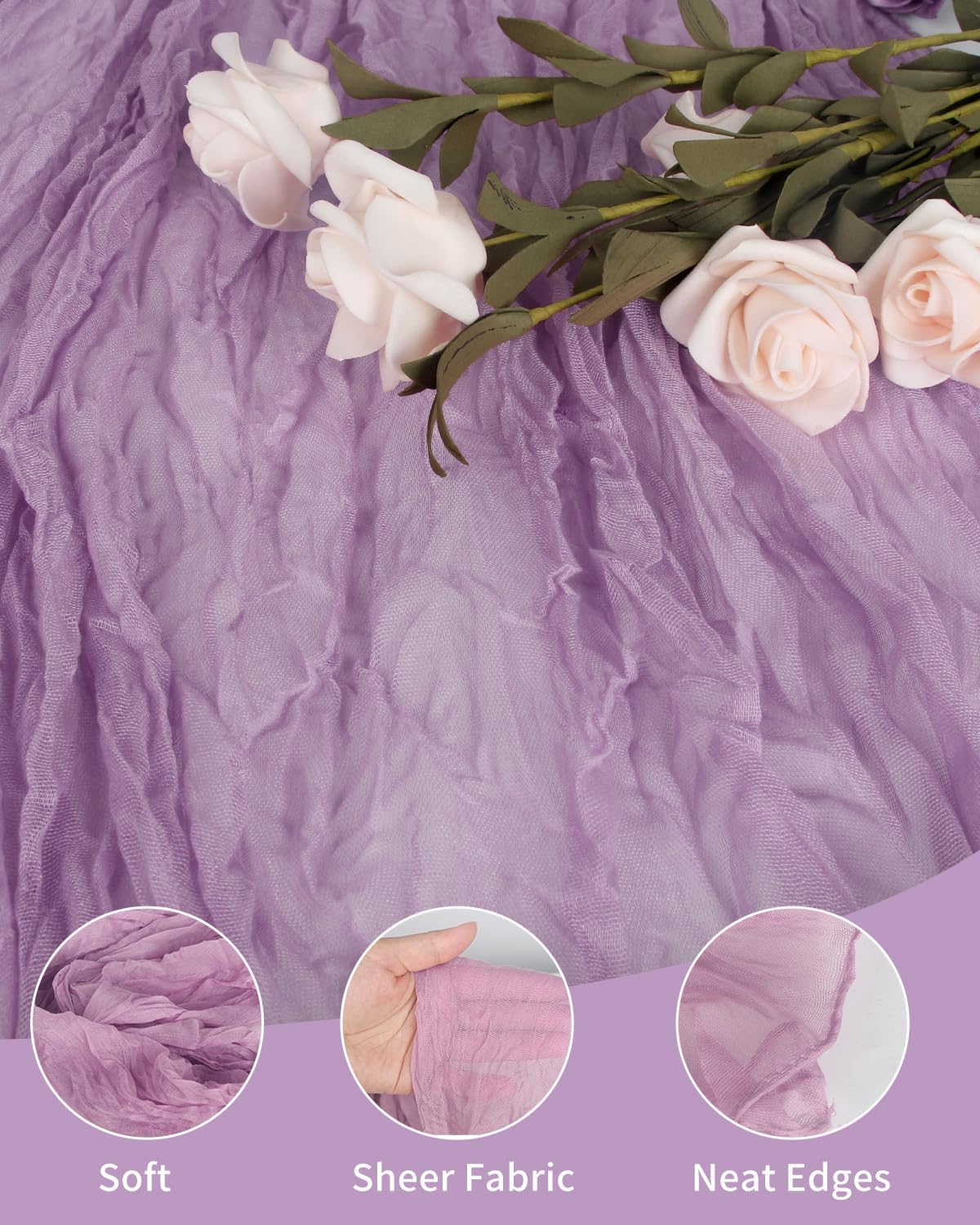 Lavender Purple Cheesecloth Table Runner 120 Inch, Lilac Boho Rustic Gauze 10 FT, Summer Cheese Cloth Runner for Wedding, Baby Shower, Party, Farmhouse Centerpiece Home Decorations