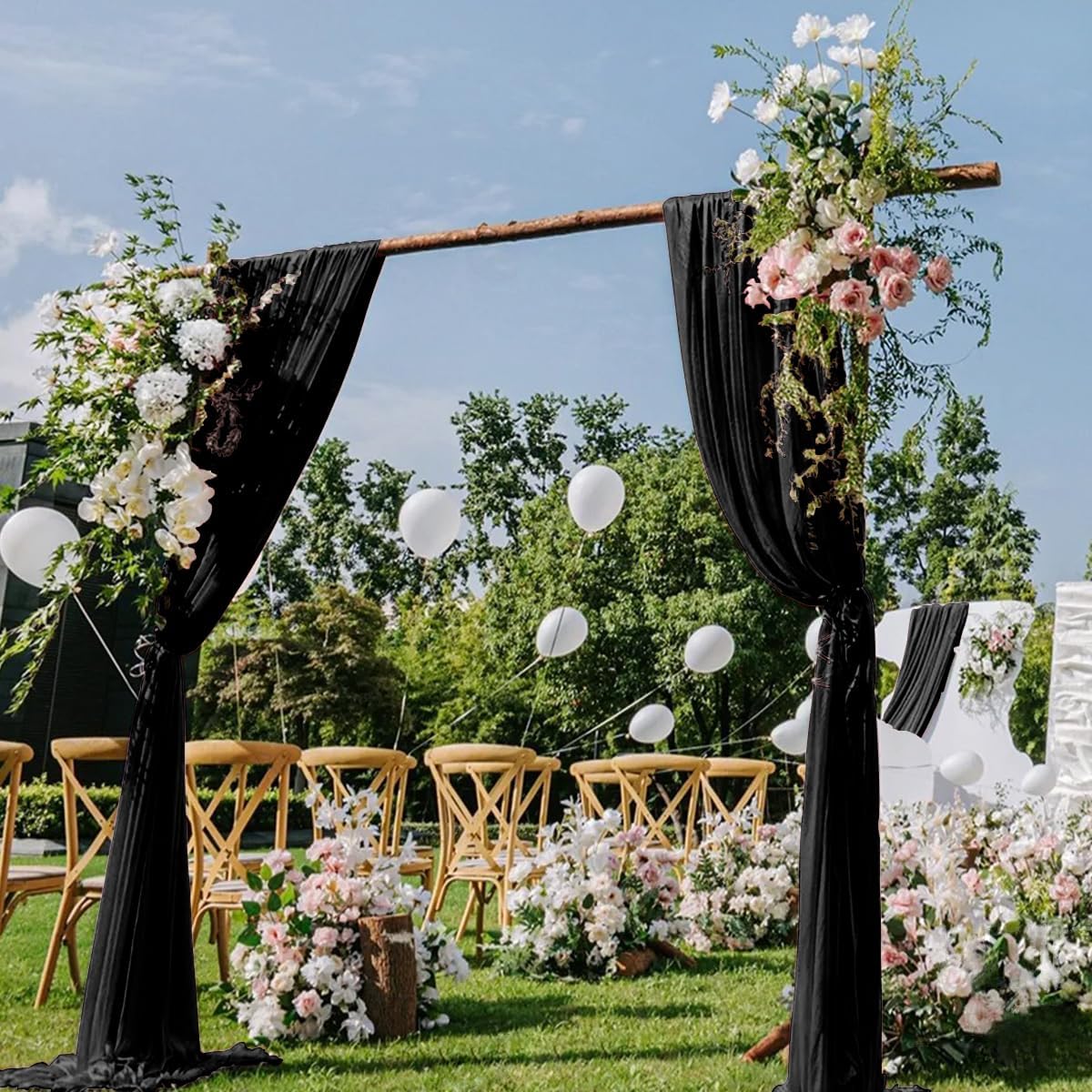 Black Wedding Arch Draping Fabric 29" x 20 FT Black Drapes for Backdrop Sheer Curtains Wedding Drapes for Romantic Bridal Baby Shower Decorations Ceremony Birthday Party Fall Outdoor Events