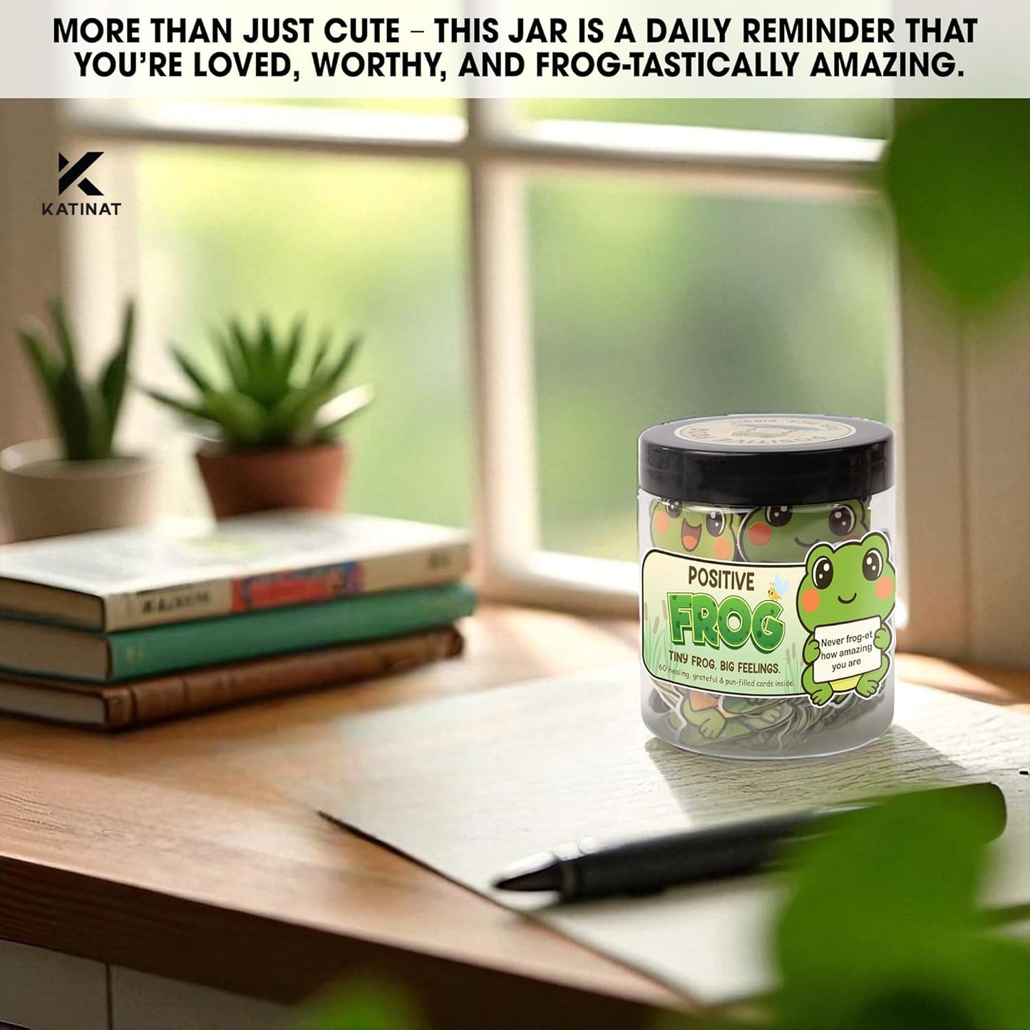 Positive Frog Jar – Thank You Gifts for Women, Men, Coworkers – Emotional Support Jar with 60 Notes – Appreciation Gifts for Coworkers, Teacher, Nurse, Retirement Gift for Men, Women, Frog Gift