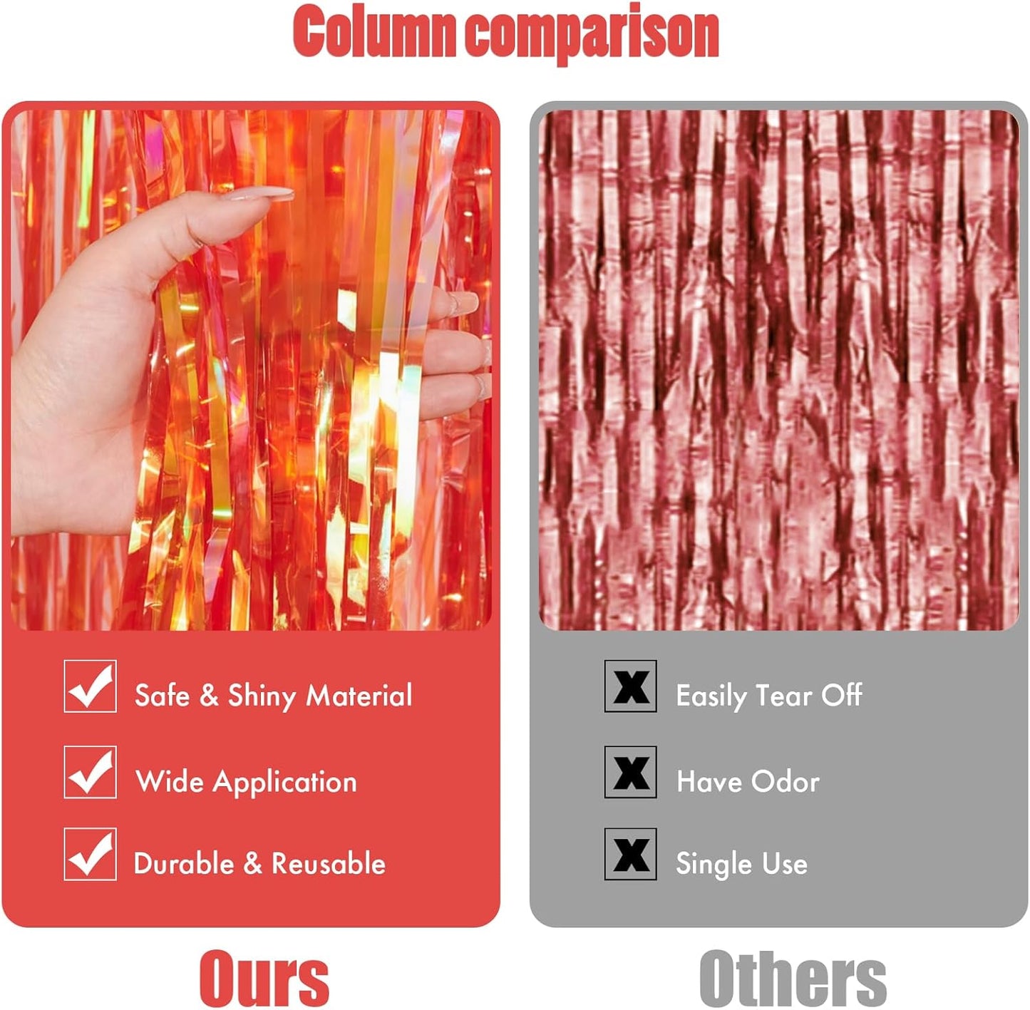 CANREVEL 2 Pack 3.2x6.5 Feet Iridescent Foil Fringe Backdrop Curtains, Clear Red Tinsel Photo Booth Props Streamers Party Decorations for Birthdays Christmas Valentines Day Party